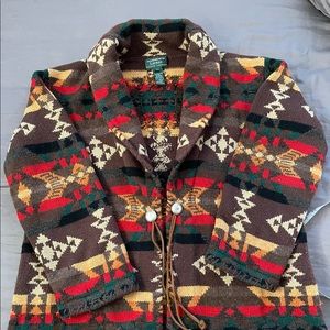 Vintage Ralph Lauren hand knit shawl collar cardigan southwestern  Aztec